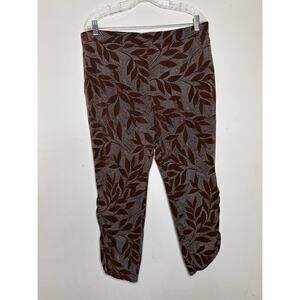 Susan Graver Size MP Medium Petite Brown Crop Pants Leaf Pattern Ruched Cuffs